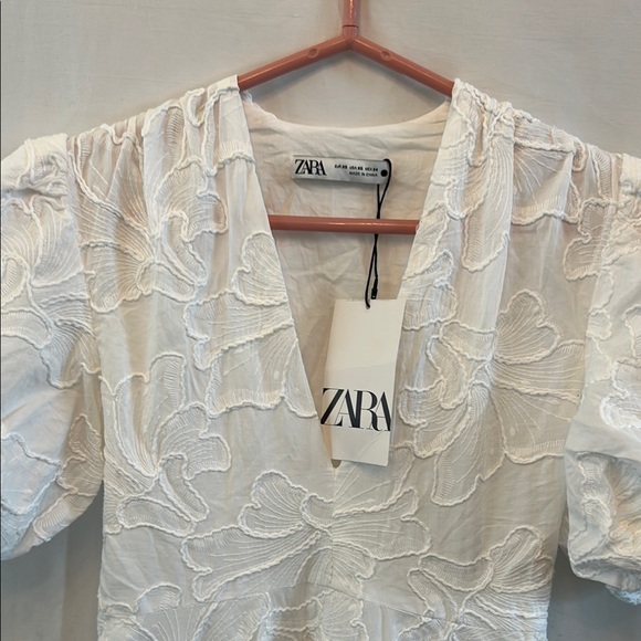 ZARA EMBROIDERED VOLUMINOUS DRESS ZW COLLECTION Oyster-white | XS - Picture 12 of 16